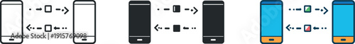 Synchronizing devices illustration depicting endpoints transferring packets via simple connectors in a clear left to right flow,