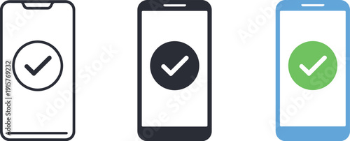 Online finance scene depicted by a smartphone displaying a simple payment confirmation screen reduced to a single icon, identical