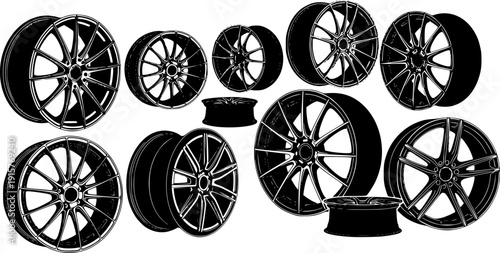 Silhouette of speed sport Rims white background