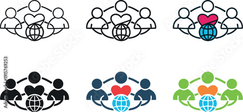 Collective action idea presenting human figures joined by circular links and shared symbols that communicate unity and engagement