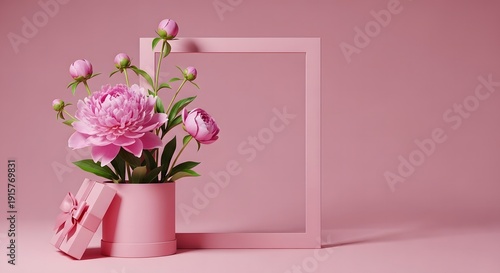 International mother's day celebration with pink flowers and gift