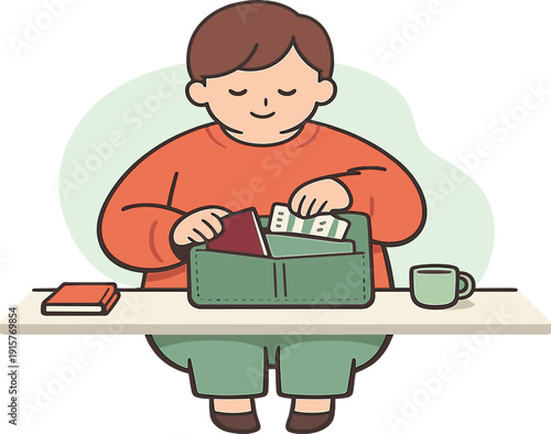 Cozy person arranges travel documents into a folder, passport tucked inside, tickets peeking out, desk uncluttered. | organizing