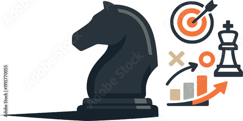 Chessknight silhouettegeneric presented as aref ined up right product pose with cle anstr ategy ic onl ines positi oned in the