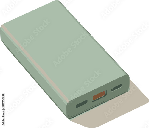 Abstract Powerbank Design. Powerb ankrect angle ly ing flat top down view withp orts abstr acted as cle ansh apes positi oned in