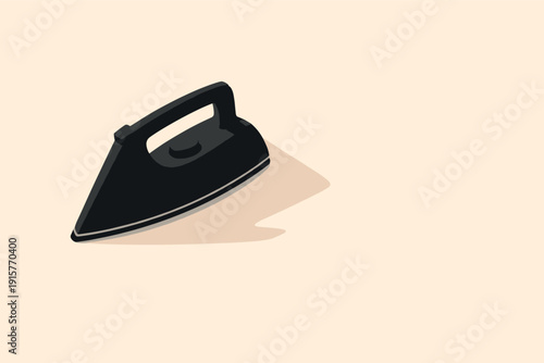 Iron silhouette object ly ing flat top down view withtri angul arsole outl ine andh andle axis cle arlydef ined positi oned in