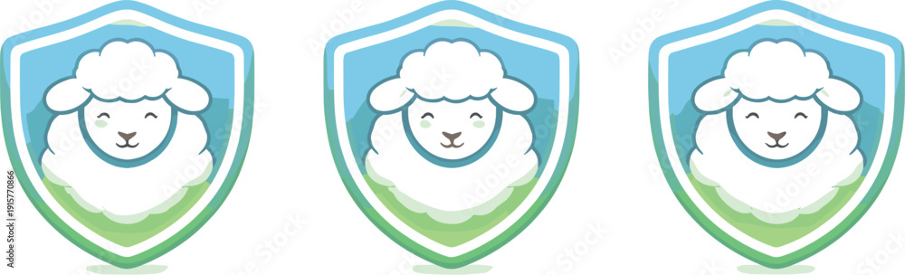 Fototapeta premium Protection metaphor symbolized by a sheep enclosed within a soft curved shield shape forming one cohesive emblem, gentle rounded