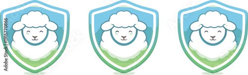 Protection metaphor symbolized by a sheep enclosed within a soft curved shield shape forming one cohesive emblem, gentle rounded