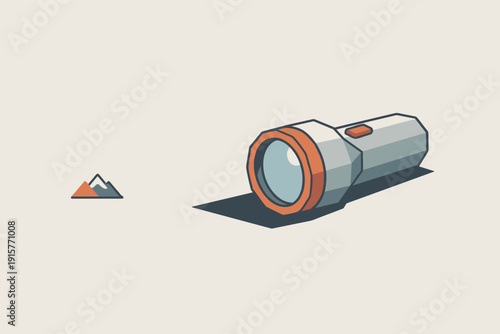 Fl ashlightm inim al object inc almthreequ arter viewshow ingsubtlevolume us ingdiscrete fl atf acesf orbody and lensr ing positi