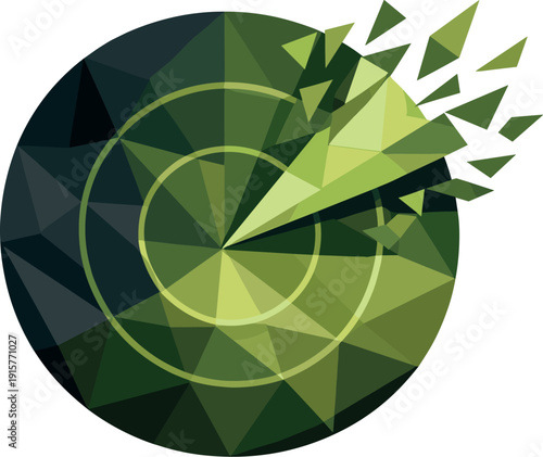 Minimalist Radar Design. Low-poly vector illustration of a radar sweep arc as a direct hero depiction, circular radar dish