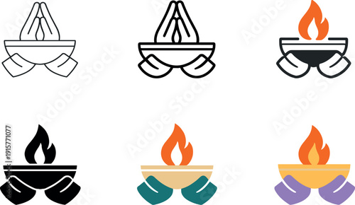 Cultural spirituality concept illustrating a sacred ritual through abstract symbolic elements such as prayer hands, flame, or
