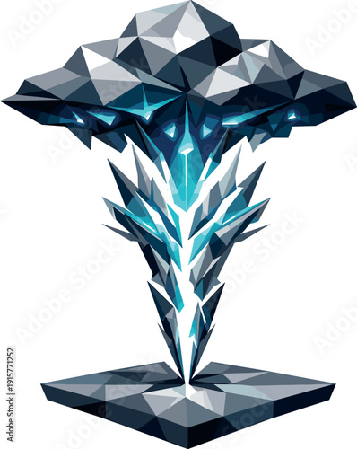 Geometric Lightning Composition. Low-poly vector illustration of a lightning strike split in the setup phase, charged angular