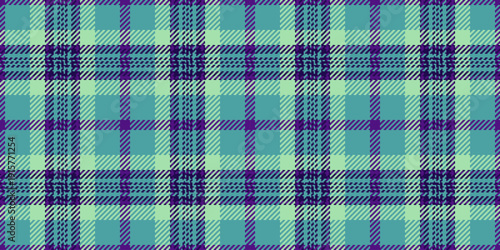 Exotic textile pattern texture, fall tartan background check. Delicate fabric plaid seamless vector in violet and cyan colors.