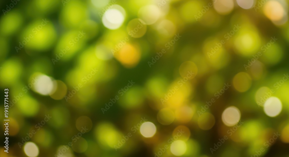 Obraz premium Luminous woodland bokeh, sunlight filtering through abstract green foliage creating an ethereal