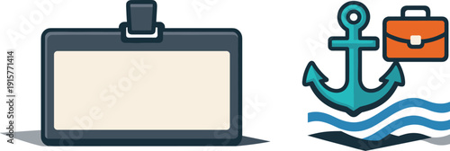 Nameb adgebl ank presented as aref ined up right product pose with cle anc orp or ate ic onl ines positi oned in the right third