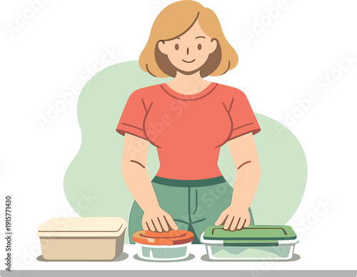 Sunny person places food containers on a table, aligning lids and boxes neatly while hands pause and space stays clear nearby now