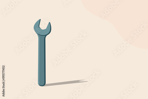 Wrench silhouette object st and ing up right with cle an openendedj aw and str aightslender h andle positi oned in the left third