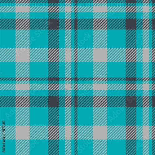 Installing pattern check texture, foot textile seamless vector. Display tartan fabric background plaid in cyan and antique steel colors.