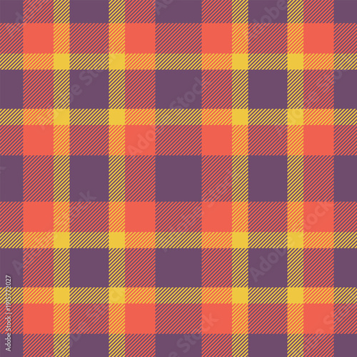 Genuine textile seamless check, reel texture pattern fabric. Advertisement plaid background tartan vector in magenta and red colors.