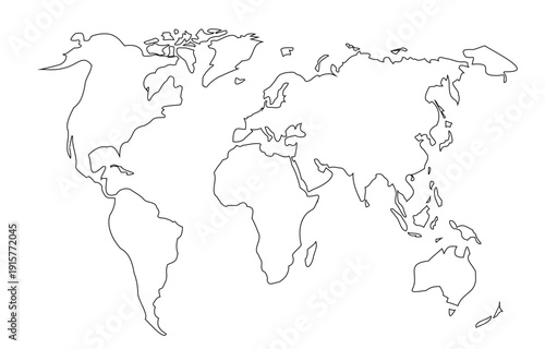 Outline of global geography. Continents mapped in minimalist design.
