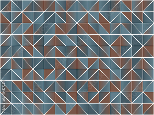 Geometric pattern of interlocking triangles in muted blue and brown tones with subtle shading