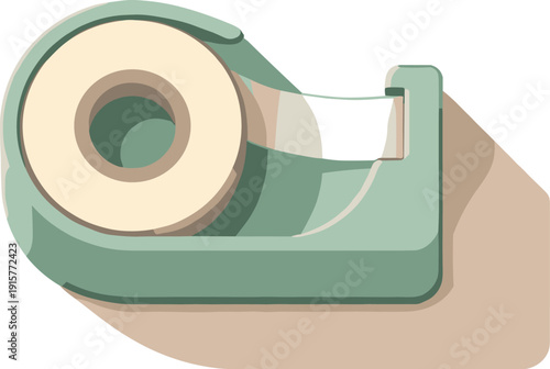 T apedispenserm inim al form ly ing flat top down view witht aperoll indic ated as acle an arc positi oned in the left third ofa