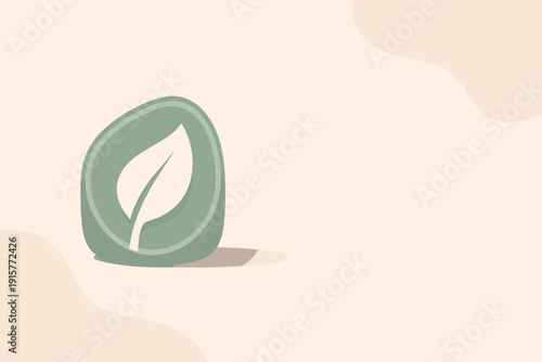 Leaf ic onb adge object st and ing up right with smooth org anicle afsh ape inside a roundedb adge form positi oned in the left