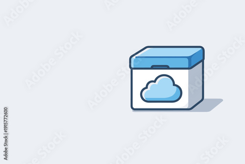 Modern Cloud Icon. Clouds tor agebox icon object shown in astr aight fr ont viewemph asiz ingcloudsymbol geometry positi oned in