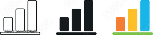 Data insight concept shown as a vertical bar chart icon with three bars, identical silhouette repeated three times horizontally: