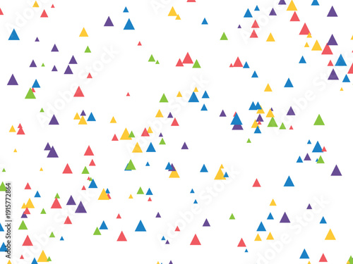 Playful scattering of colorful confetti triangles on a clean white background