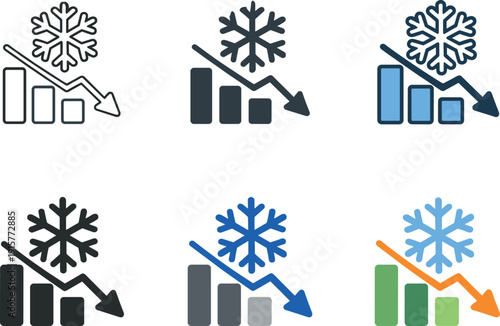 Market caution imagery illustrating cooling economic conditions through a frosty symbol paired with declining money shapes,