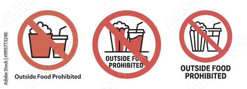 Prohibited outside food and drink signs with popcorn and cup
