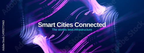 Data background tech with ai wave abstract for digital technology music. Neuron network sound with ripple blue invest for big science line. Pattern webinar particle with business water flow.