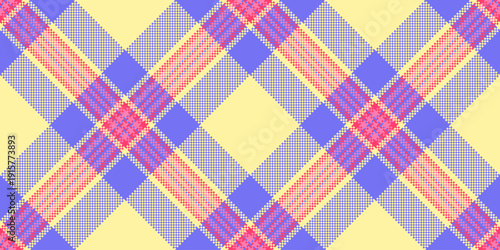 Nyc check seamless textile, royal fabric tartan background. Top pattern plaid texture vector in yellow and indigo colors.