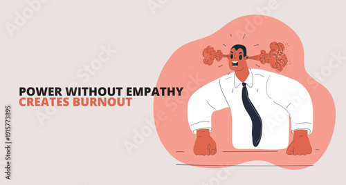 Cartoon vector illustration of an angry boss with steam coming out of his ears, concept of workplace stress, frustration, and authority