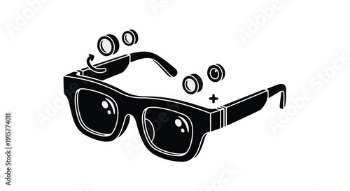 Smart glasses with floating components, futuristic wearable technology, augmented reality device, innovative gadget, modern tech accessory