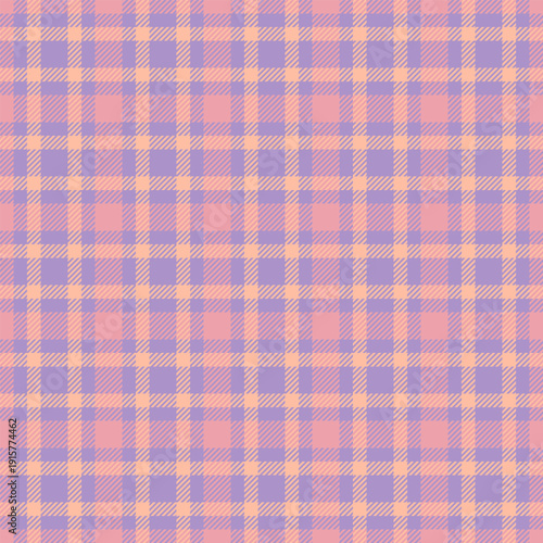 Retail tartan background texture, 60s textile plaid fabric. Row check pattern seamless vector in pastel and orange colors.