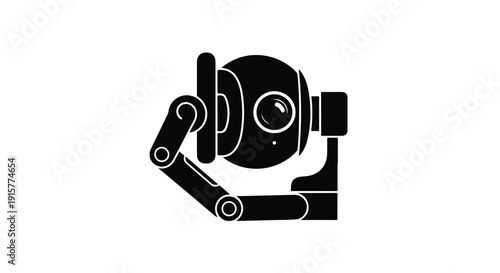 Robot head with mechanical details in black and white illustration for technology and artificial intelligence concept