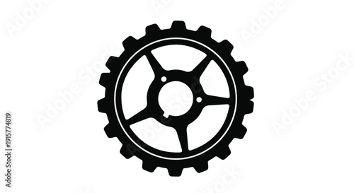 Black gear icon cogwheel symbol mechanical industrial design element on white background