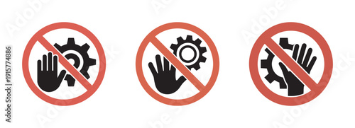 Industrial warning sign with hand and gear symbol for safety concept