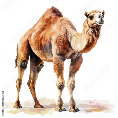 watercolor of Bactrian Camel A Beautifully Detailed illustration graphic, isolated on a white background.