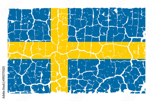 Sweden flag in grunge style with cracked paint effect