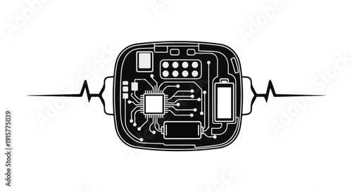 Smart Wearable Heart Rate Monitor Internal Circuitry Silhouette