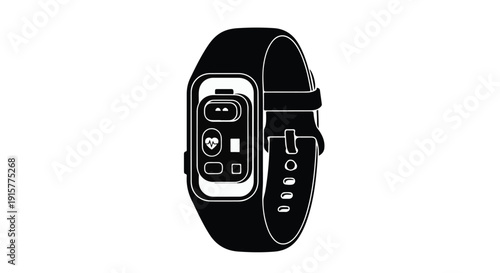 Black smartwatch wearable device with white screen and black strap on wrist fitness tracker technology gadget
