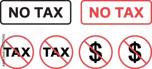 no tax icon sign, duty free promotion visuals, tax free symbol, and tax boycott concept, flat design vector illustration for marketing, retail, and financial graphics.