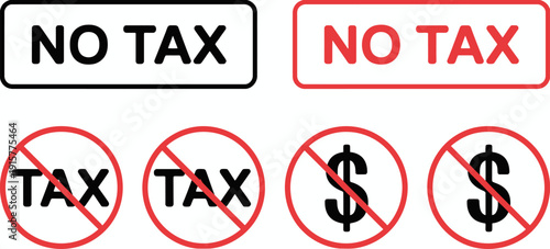 no tax icon sign, duty free promotion visuals, tax free symbol, and tax boycott concept, flat design vector illustration for marketing, retail, and financial graphics.