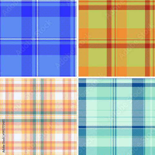 Holiday tartan pack tailored for packaging systems. Coordinated plaid patterns unify product lines. Seamless vectors repeat flawlessly.