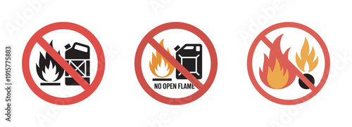 Safety symbols prohibiting fire and flammable materials vector set art