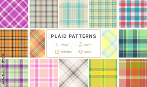 Plaid collection adapted for modern design workflows. Traditional tartan patterns meet contemporary fashion production standards. Seamless vectors ensure usability.