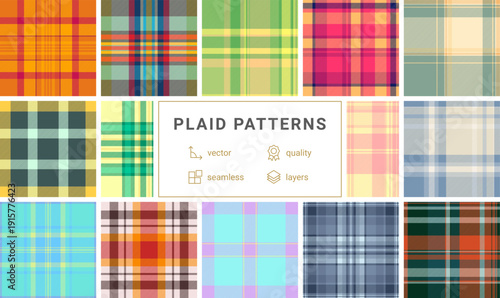 Plaid pattern pack for pajamas and playwear. Coordinated tartan layouts ensure consistent design across products. Vector paths stay precise.