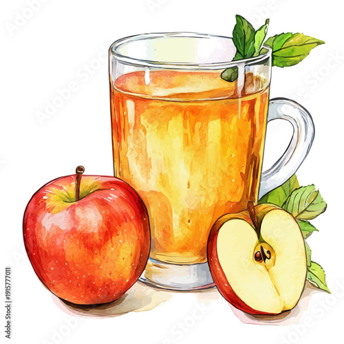watercolor painting of Apple Cider Cold A Beautifully Detailed, isolated on a white background.
